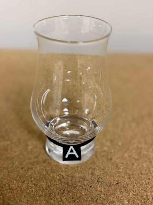 Blind Tasting Glencairn and Bottle Markers